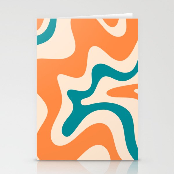 Retro Liquid Swirl Abstract Pattern Square in Orange and Teal Blue Stationery Card Gallery Image 1