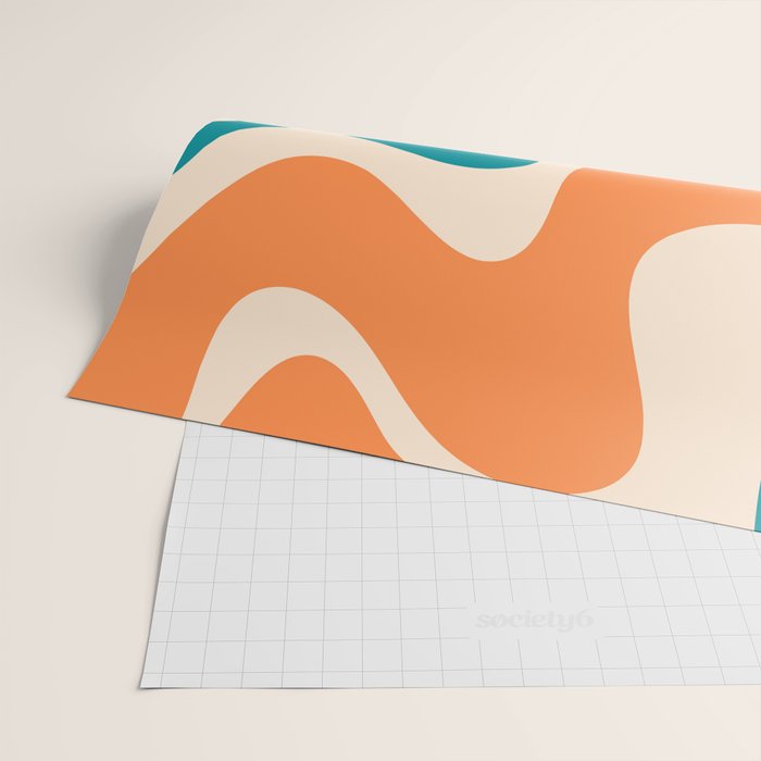 Retro Liquid Swirl Abstract Pattern Square in Orange and Teal Blue Wrapping Paper Gallery Image 2