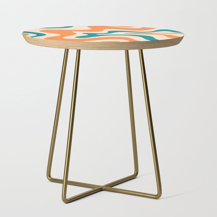 Retro Liquid Swirl Abstract Pattern Square in Orange and Teal Blue Side Table Gallery Image 1