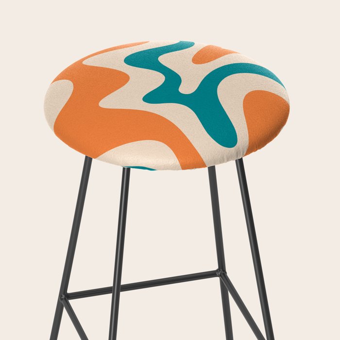 Retro Liquid Swirl Abstract Pattern Square in Orange and Teal Blue Stool Gallery Image 2