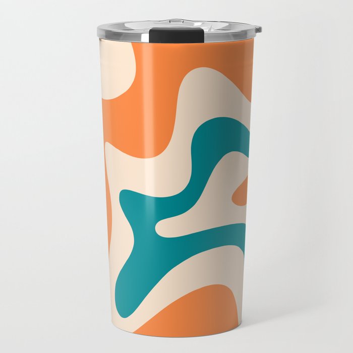 Retro Liquid Swirl Abstract Pattern Square in Orange and Teal Blue Travel Mug Gallery Image 1