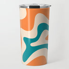 Retro Liquid Swirl Abstract Pattern Square in Orange and Teal Blue Travel Mug Gallery Image 1