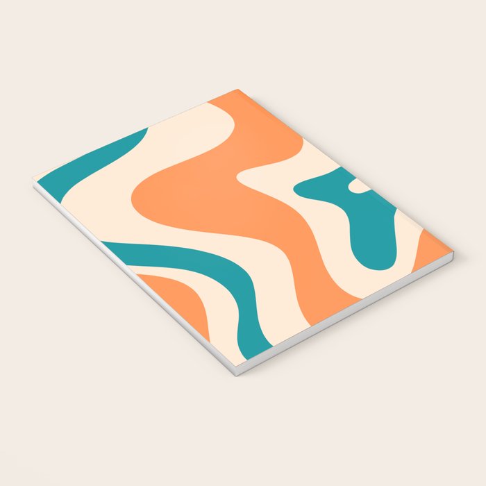 Retro Liquid Swirl Abstract Pattern Square in Orange and Teal Blue Notebook Gallery Image 3