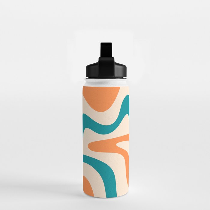 Retro Liquid Swirl Abstract Pattern Square in Orange and Teal Blue Water Bottle Gallery Image 2