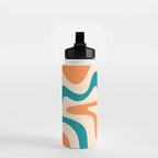 Retro Liquid Swirl Abstract Pattern Square in Orange and Teal Blue Water Bottle Gallery Image 2