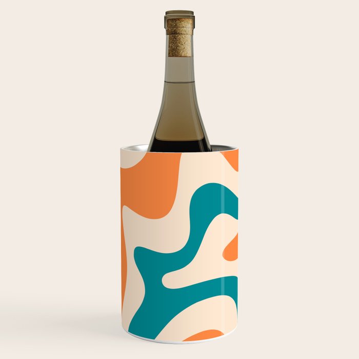 Retro Liquid Swirl Abstract Pattern Square in Orange and Teal Blue Wine Chiller Gallery Image 1