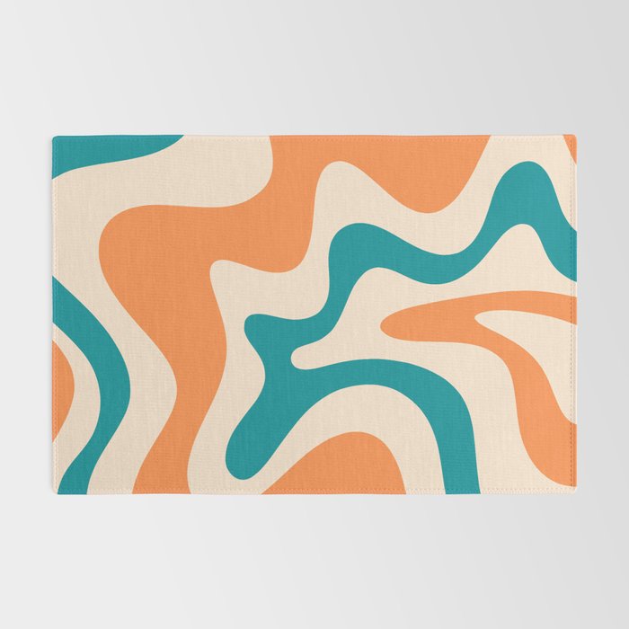 Retro Liquid Swirl Abstract Pattern Square in Orange and Teal Blue Rug Gallery Image 2