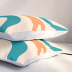 Retro Liquid Swirl Abstract Pattern Square in Orange and Teal Blue Pillow Sham Gallery Image 3