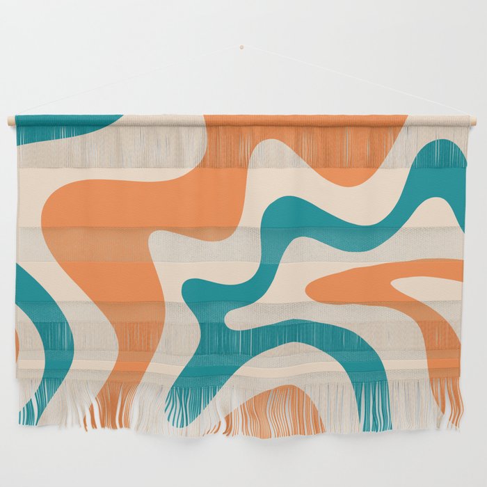 Retro Liquid Swirl Abstract Pattern Square in Orange and Teal Blue Wall Hanging Gallery Image 1