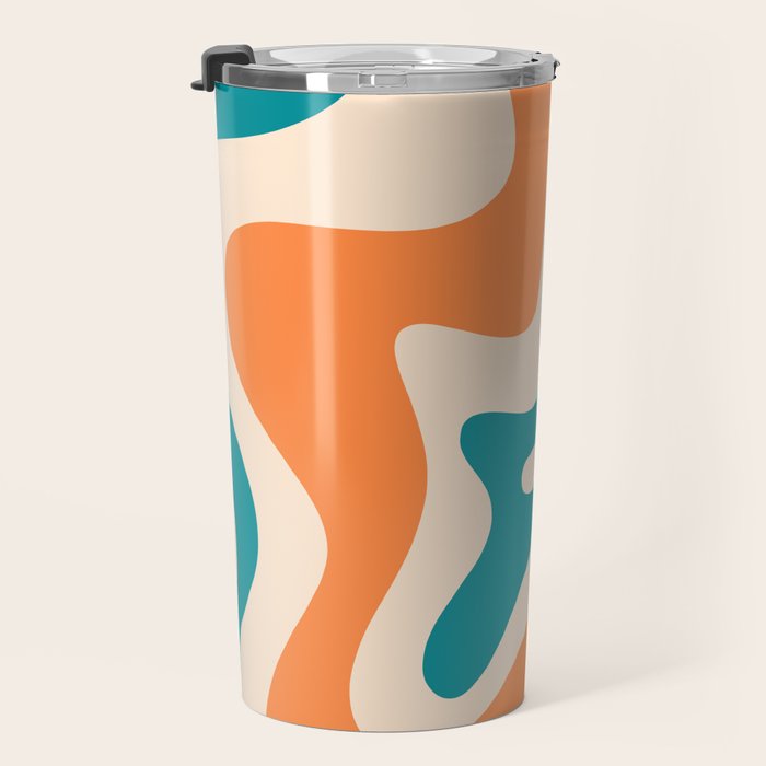 Retro Liquid Swirl Abstract Pattern Square in Orange and Teal Blue Travel Mug Gallery Image 3