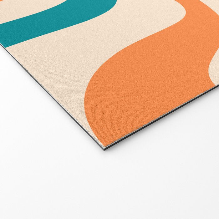 Retro Liquid Swirl Abstract Pattern Square in Orange and Teal Blue Welcome Mat Gallery Image 2