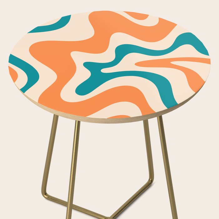 Retro Liquid Swirl Abstract Pattern Square in Orange and Teal Blue Side Table Gallery Image 2