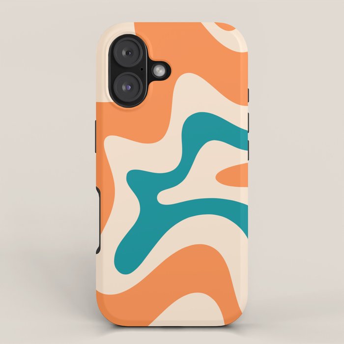 Retro Liquid Swirl Abstract Pattern Square in Orange and Teal Blue iPhone Case Gallery Image 1
