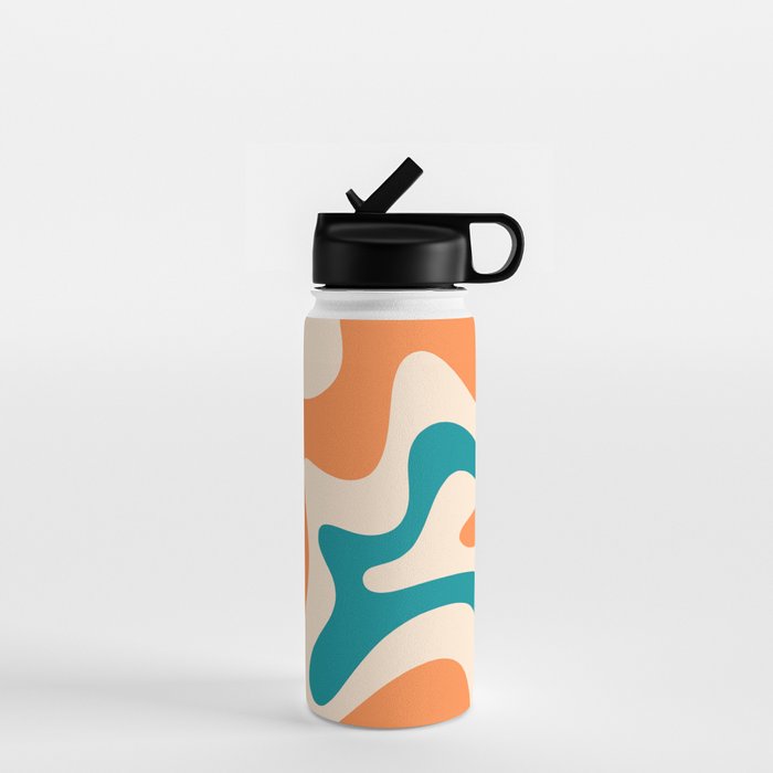 Retro Liquid Swirl Abstract Pattern Square in Orange and Teal Blue Water Bottle Gallery Image 1