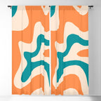 Retro Liquid Swirl Abstract Pattern Square in Orange and Teal Blue Window Curtain Gallery Image 5