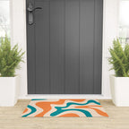 Retro Liquid Swirl Abstract Pattern Square in Orange and Teal Blue Welcome Mat Gallery Image 3