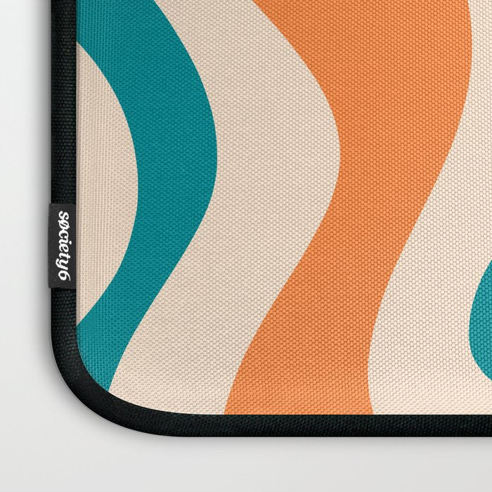 Retro Liquid Swirl Abstract Pattern Square in Orange and Teal Blue Laptop Sleeve Gallery Image 3