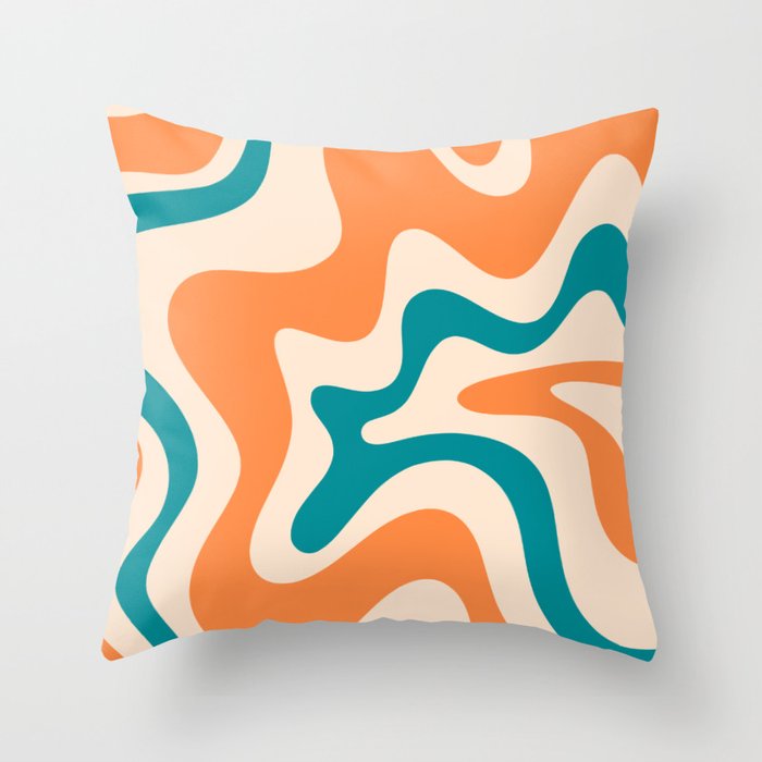 Retro Liquid Swirl Abstract Pattern Square in Orange and Teal Blue Throw Pillow Gallery Image 6