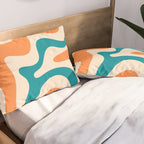 Retro Liquid Swirl Abstract Pattern Square in Orange and Teal Blue Pillow Sham Gallery Image 2