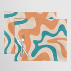 Retro Liquid Swirl Abstract Pattern Square in Orange and Teal Blue Placemat Gallery Image 1