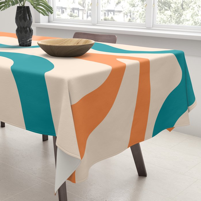 Retro Liquid Swirl Abstract Pattern Square in Orange and Teal Blue Tablecloth Gallery Image 3