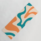 Retro Liquid Swirl Abstract Pattern Square in Orange and Teal Blue Yoga Mat Gallery Image 1