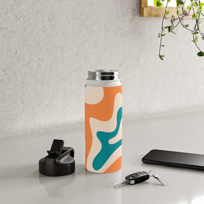 Retro Liquid Swirl Abstract Pattern Square in Orange and Teal Blue Water Bottle Gallery Image 4