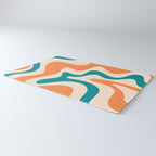 Retro Liquid Swirl Abstract Pattern Square in Orange and Teal Blue Rug Gallery Image 3
