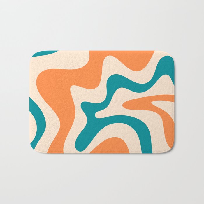 Retro Liquid Swirl Abstract Pattern Square in Orange and Teal Blue Bath Mat Gallery Image 1