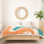Retro Liquid Swirl Abstract Pattern Square in Orange and Teal Blue Duvet Cover Gallery Image 3