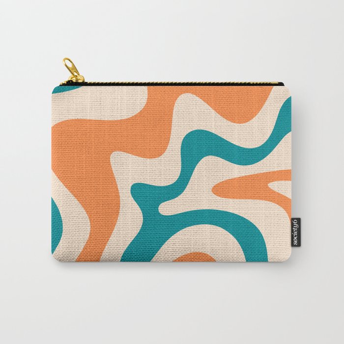 Retro Liquid Swirl Abstract Pattern Square in Orange and Teal Blue Carry All Pouch Gallery Image 1