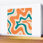 Retro Liquid Swirl Abstract Pattern Square in Orange and Teal Blue Wall Mural Gallery Image 2