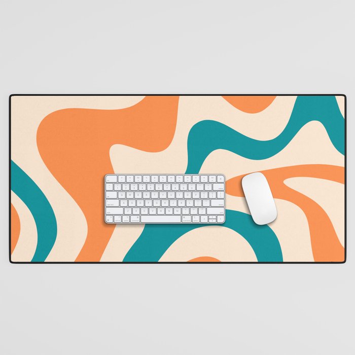 Retro Liquid Swirl Abstract Pattern Square in Orange and Teal Blue Desk Mat Gallery Image 1