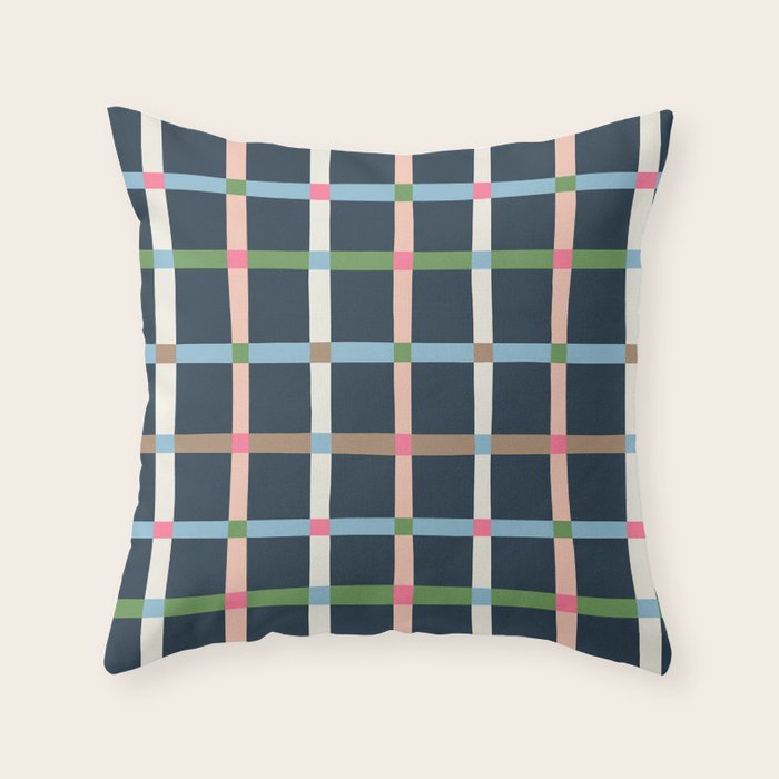 Windowpane Plaid Multicolor on Dark Blue Throw Pillow Gallery Image 1