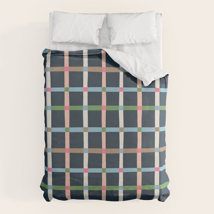 Windowpane Plaid Multicolor on Dark Blue Duvet Cover Gallery Image 1