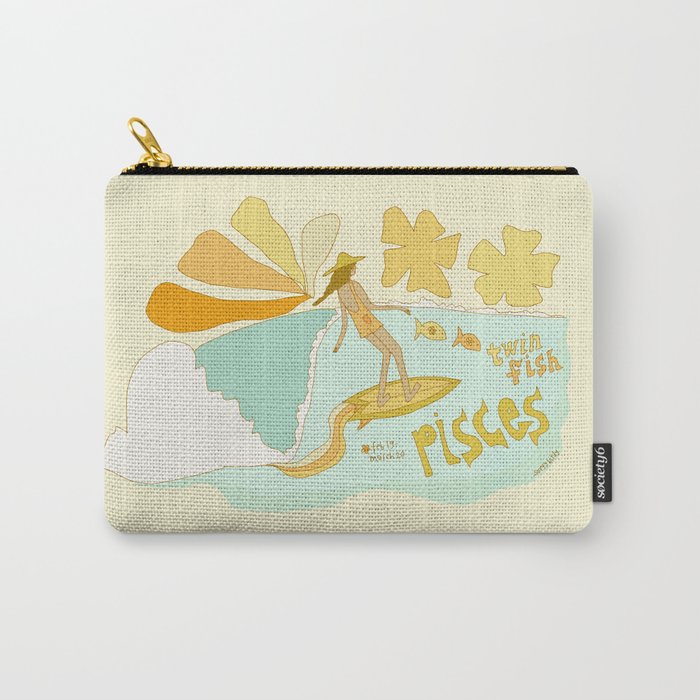 Pisces surf zodiac // retro art by surfy birdy Carry All Pouch Gallery Image 1
