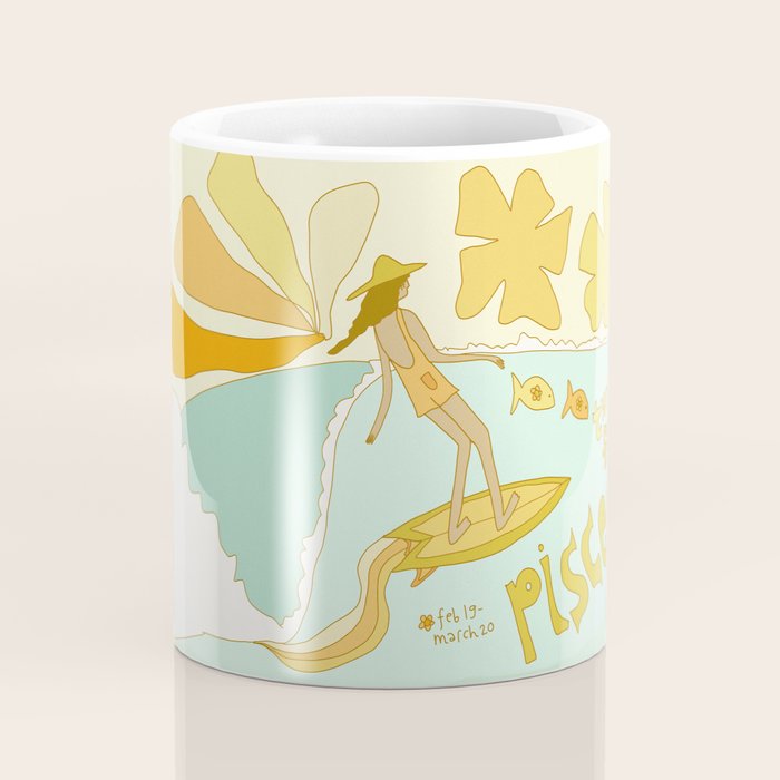 Pisces surf zodiac // retro art by surfy birdy Coffee Mug Gallery Image 4