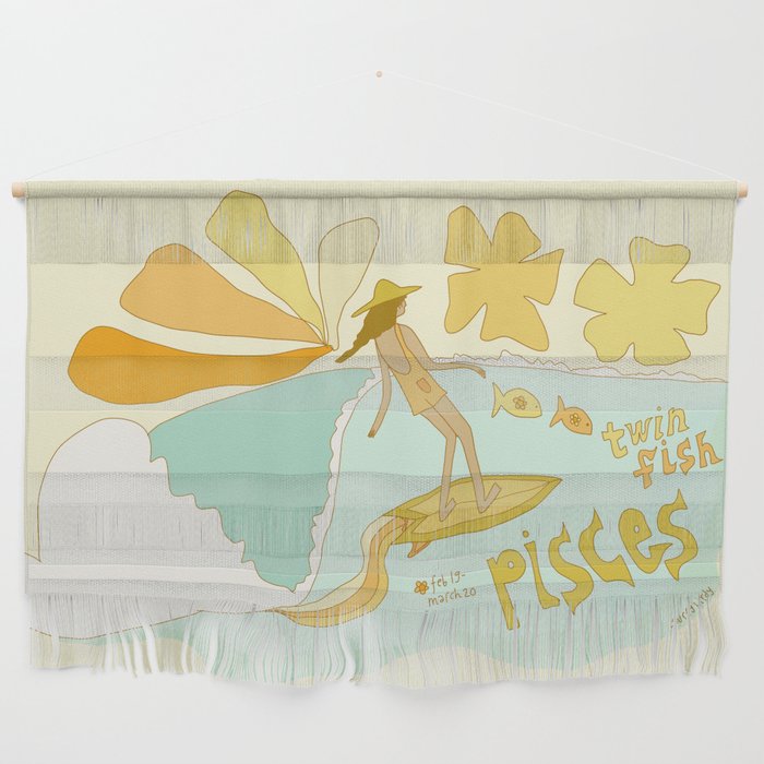 Pisces surf zodiac // retro art by surfy birdy Wall Hanging Gallery Image 1