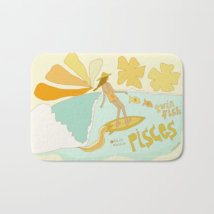 Pisces surf zodiac // retro art by surfy birdy Bath Mat Gallery Image 1