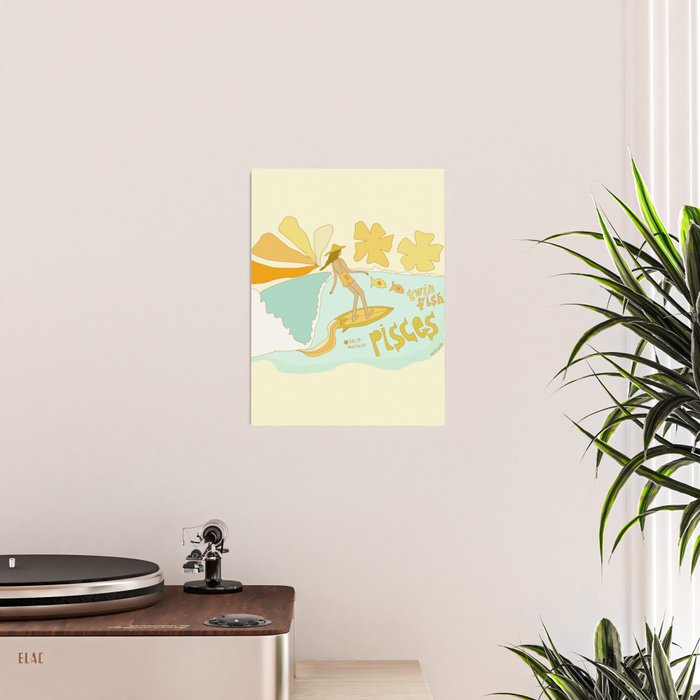 Pisces surf zodiac // retro art by surfy birdy Poster Gallery Image 2