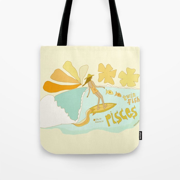 Pisces surf zodiac // retro art by surfy birdy Tote Bag Gallery Image 1