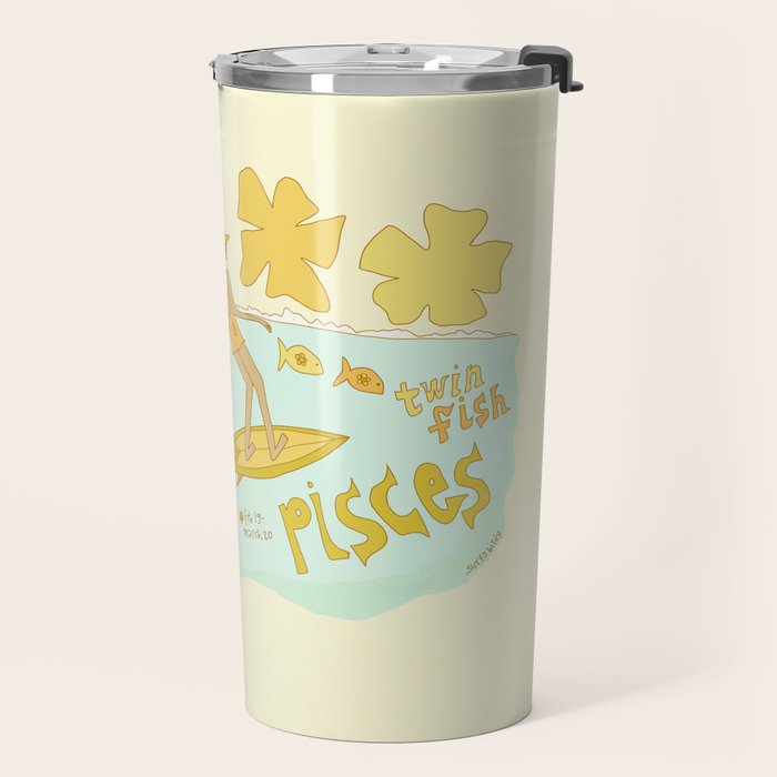 Pisces surf zodiac // retro art by surfy birdy Travel Mug Gallery Image 2