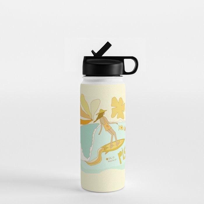 Pisces surf zodiac // retro art by surfy birdy Water Bottle Gallery Image 1