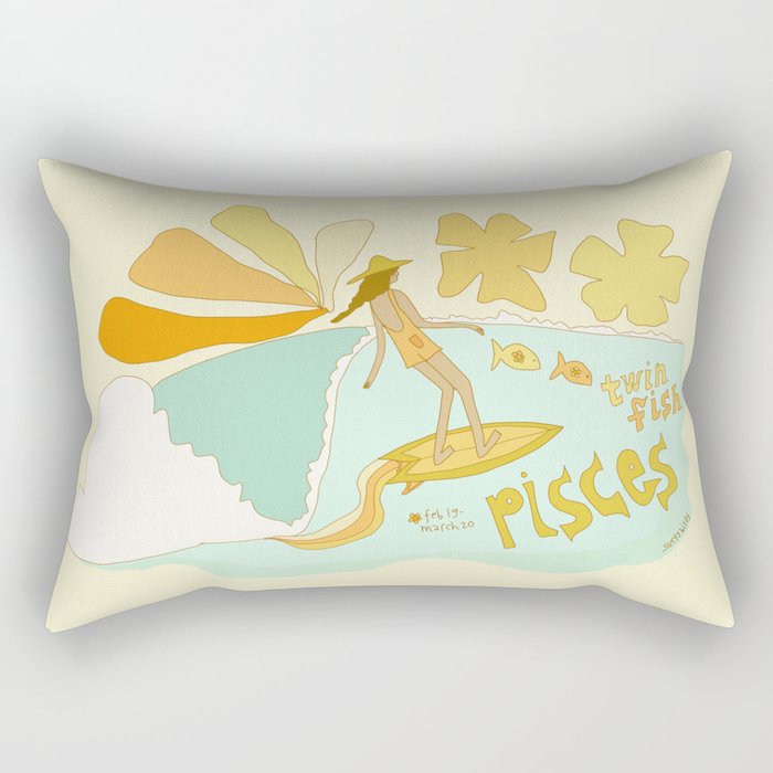 Pisces surf zodiac // retro art by surfy birdy Rectangular Pillow Gallery Image 1
