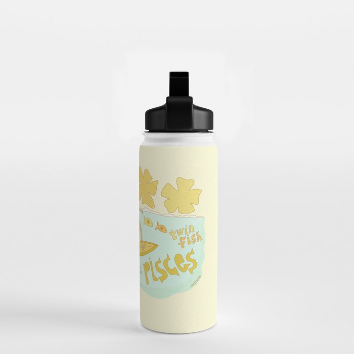 Pisces surf zodiac // retro art by surfy birdy Water Bottle Gallery Image 2