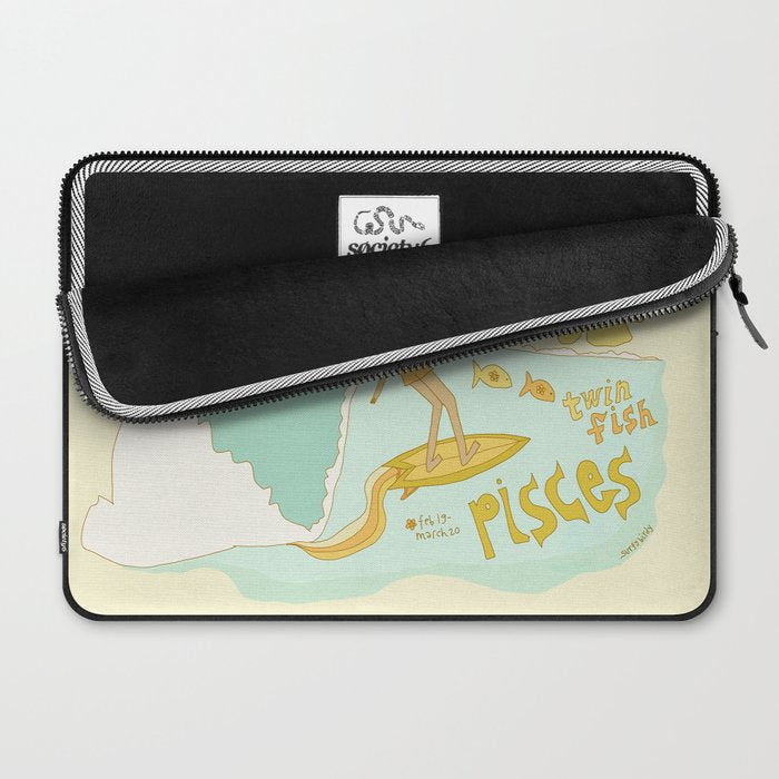 Pisces surf zodiac // retro art by surfy birdy Laptop Sleeve Gallery Image 2