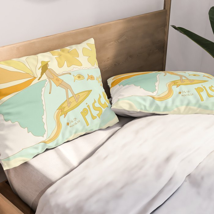 Pisces surf zodiac // retro art by surfy birdy Pillow Sham Gallery Image 2