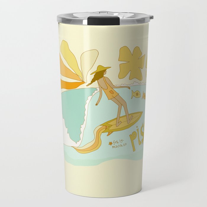 Pisces surf zodiac // retro art by surfy birdy Travel Mug Gallery Image 1