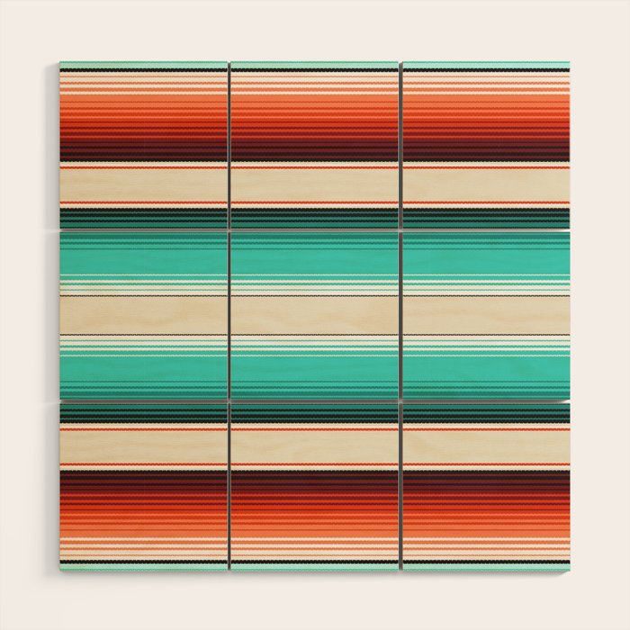 Navajo White, Turquoise and Burnt Orange Southwest Serape Blanket Stripes Wood Wall Art Gallery Image 1