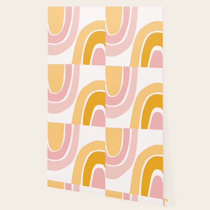 Abstract Shapes 37 in Mustard Yellow and Pale Pink Wallpaper Gallery Image 2